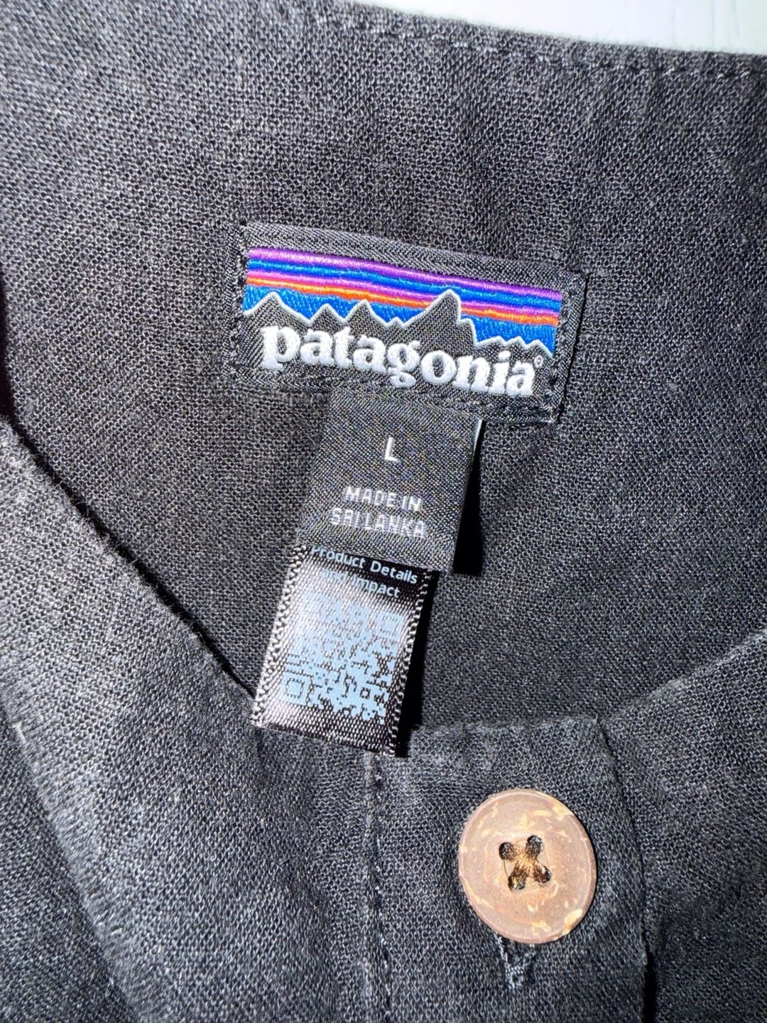 Patagonia Garden Island Dress Size L Black Midi Button Front Minimalist Granola 7
