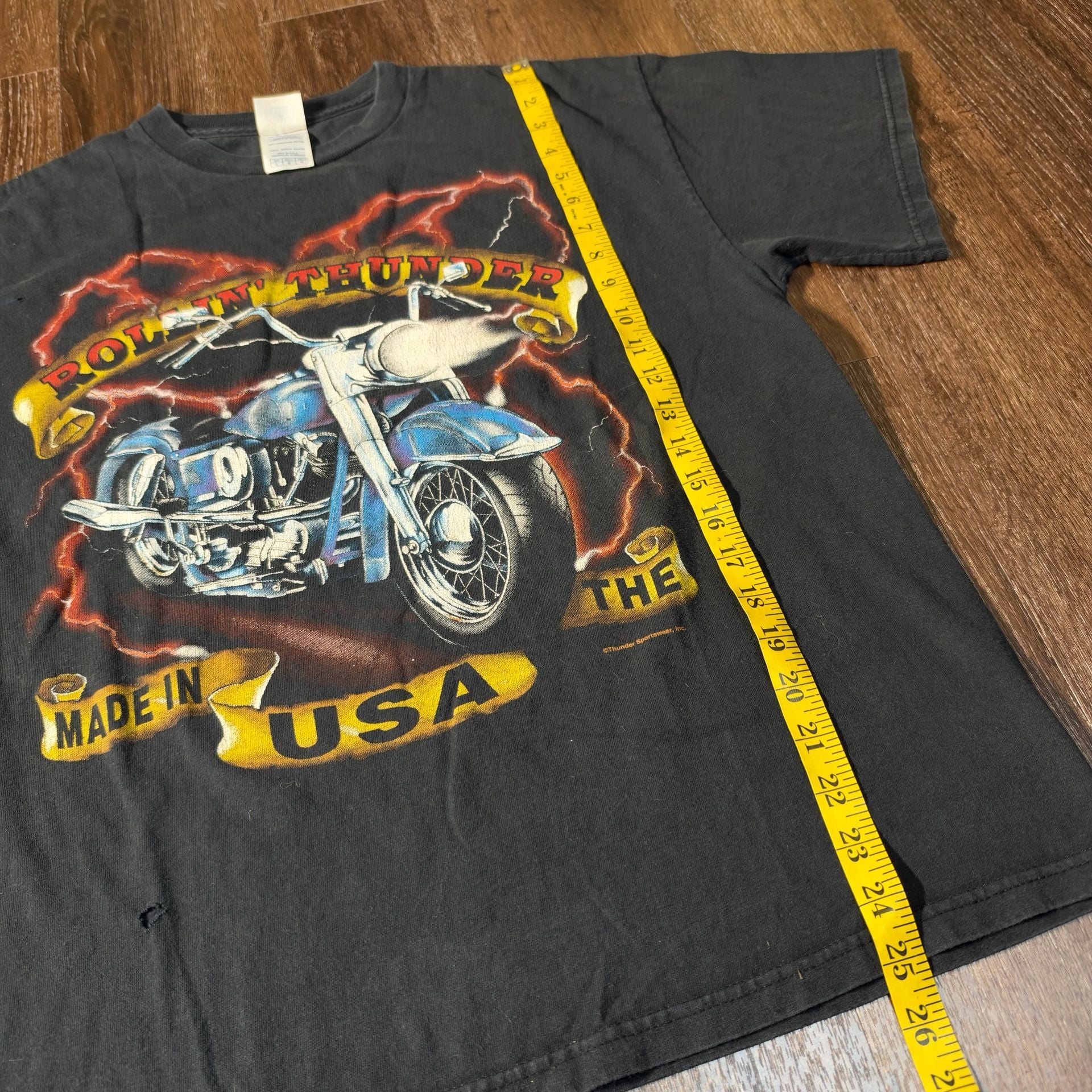 Delta Rollin Thunder Motorcycle T-Shirt Size M Black Lightning Graphic 5