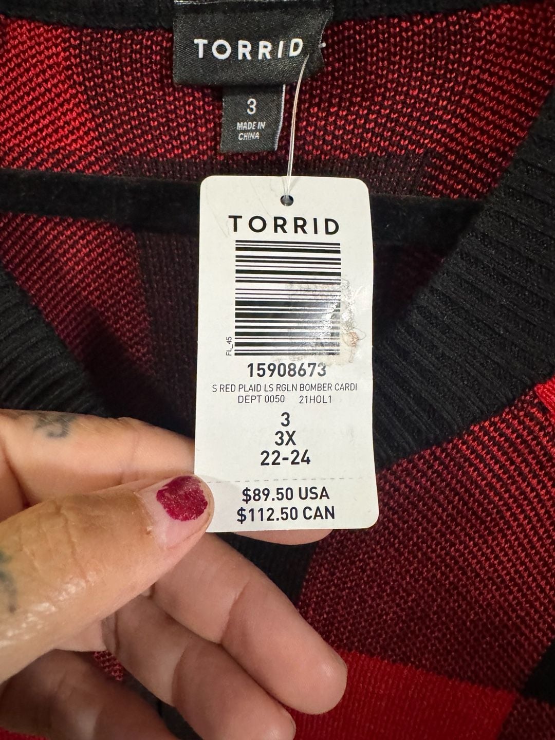 NWT Torrid Red Plaid Bomber Cardigan Size 3X 5