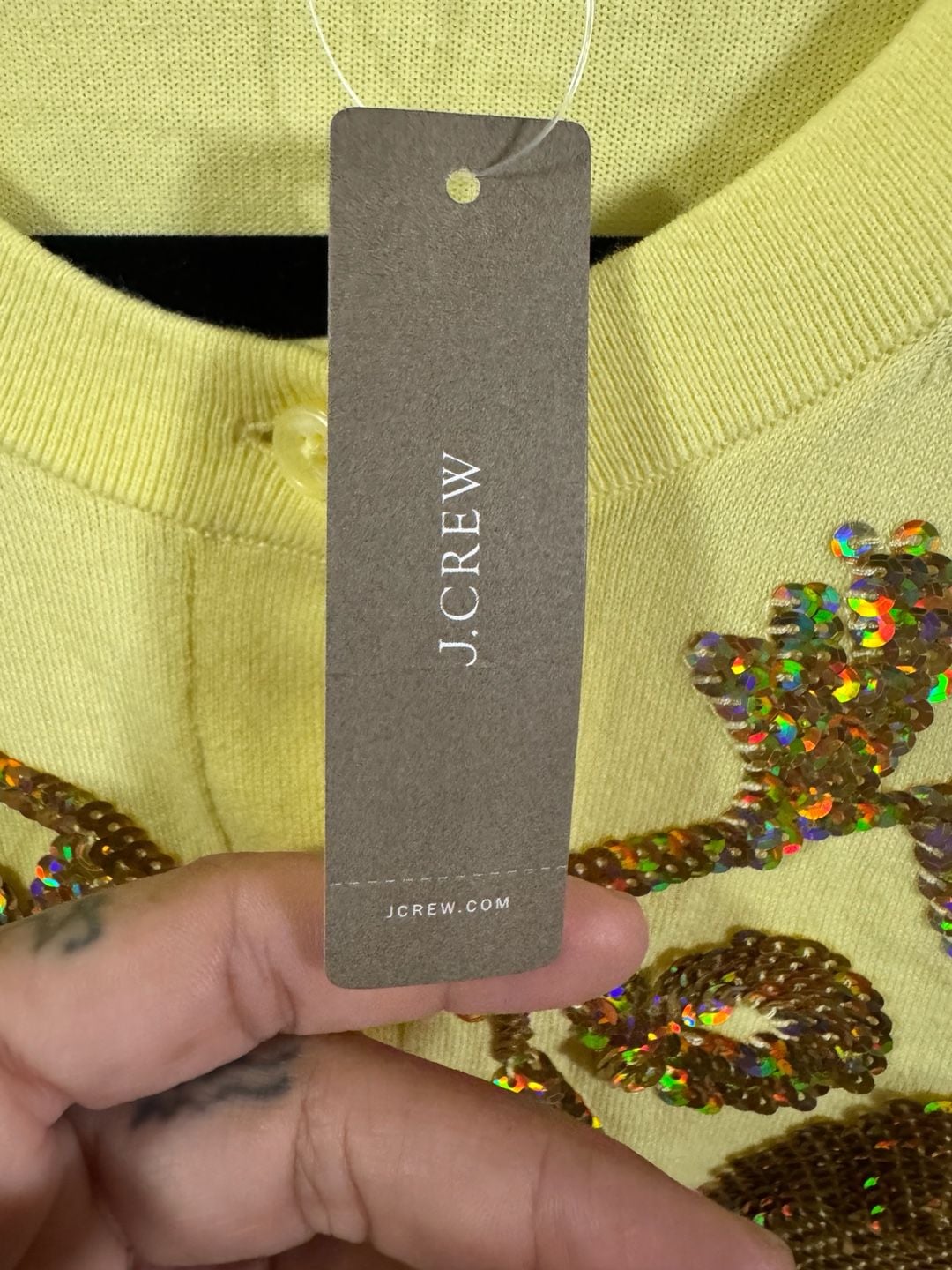 NWT J.Crew Cardigan Sweater Size L Yellow Sequin Floral Embellished New 5