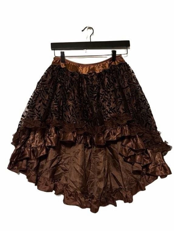 Brown High Low Steampunk gothic Ruffle Skirt 2