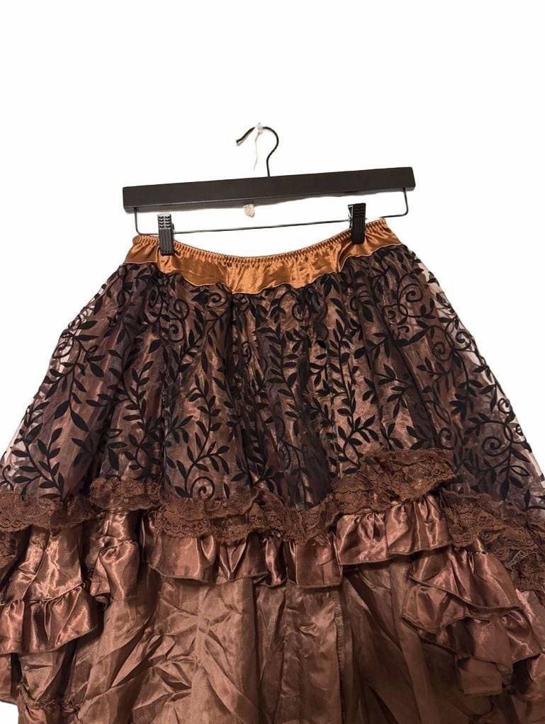 Brown High Low Steampunk gothic Ruffle Skirt 3