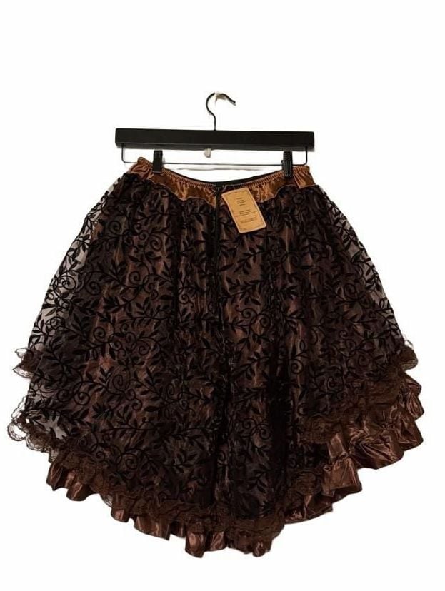 Brown High Low Steampunk gothic Ruffle Skirt 5