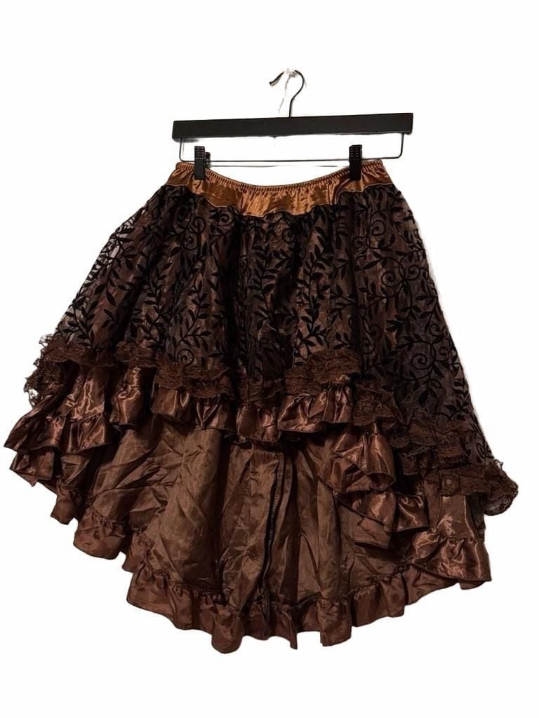 Brown High Low Steampunk gothic Ruffle Skirt 4