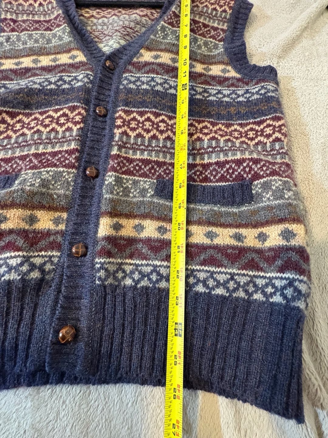 Carl Michaels Fair Isle Sweater Vest Size M Wool V-Neck Button Pocket 7