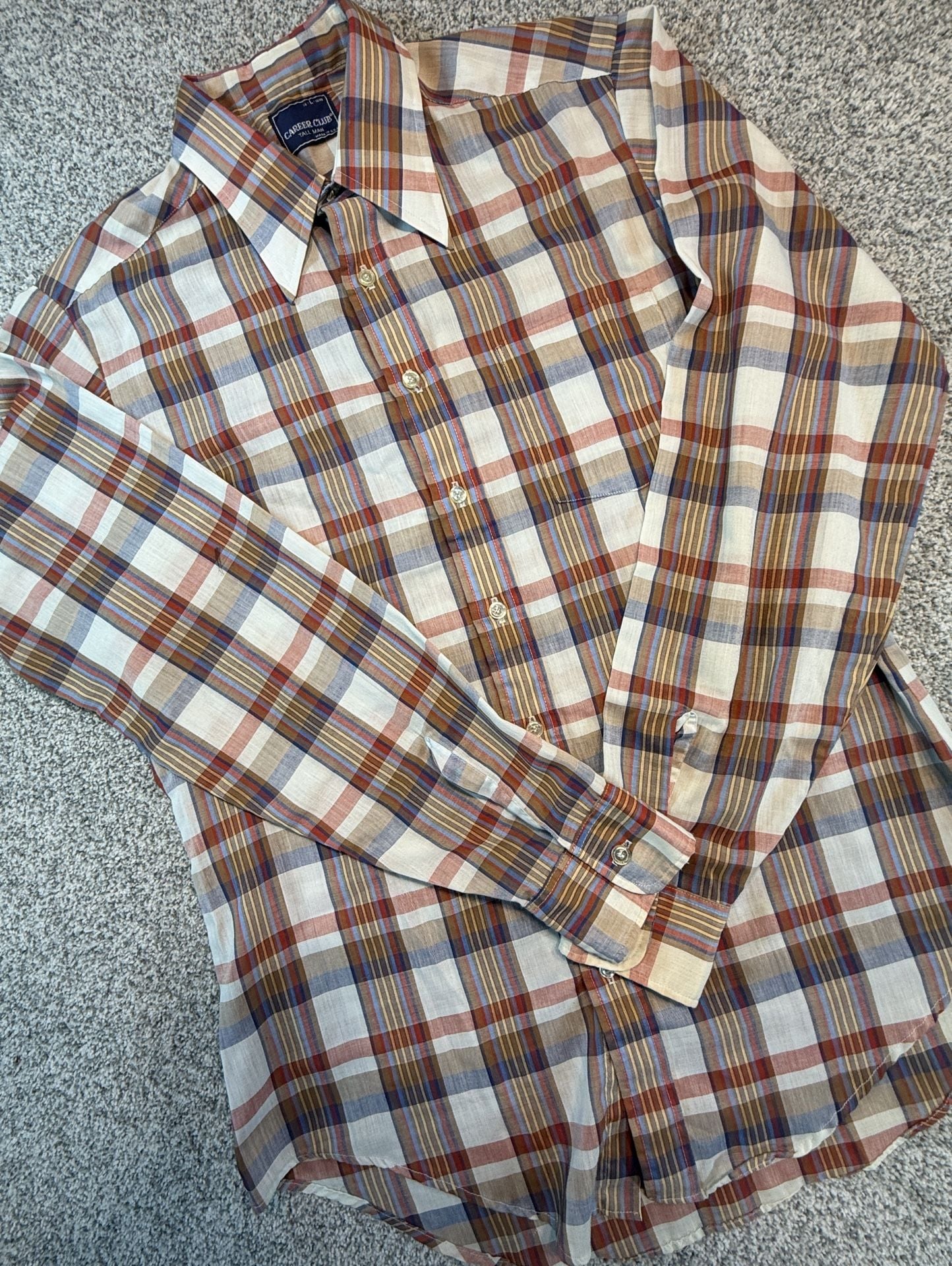 Career Club Vintage Plaid Long Sleeve Button Down Men’s Shirt Size L 161/2 Tall 2