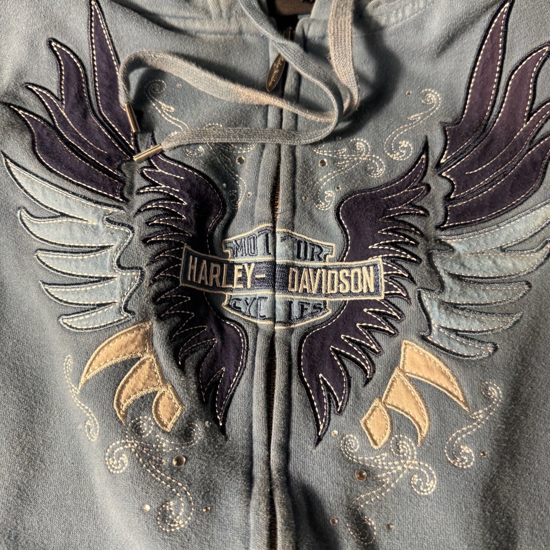 Harley Davidson Zip Up Hoodie Blue Winged Graphic 3