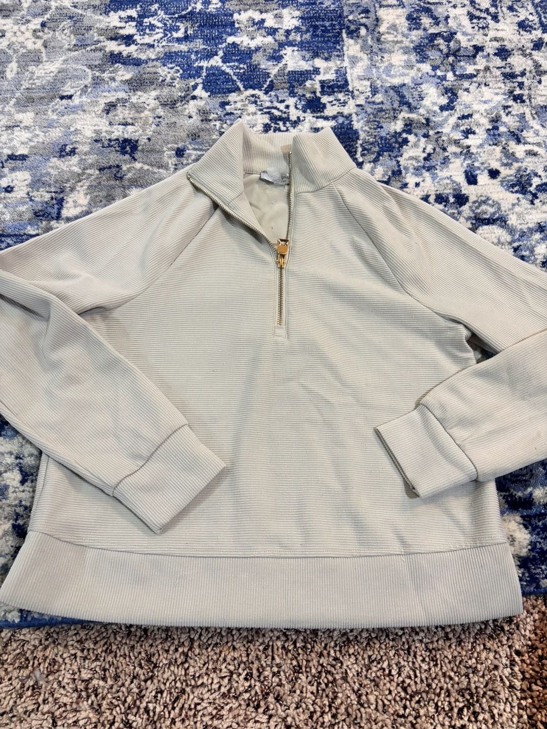 Cable & Gauge Studio 1/4 Zip Pullover Size S Beige Ribbed Sweatshirt 2