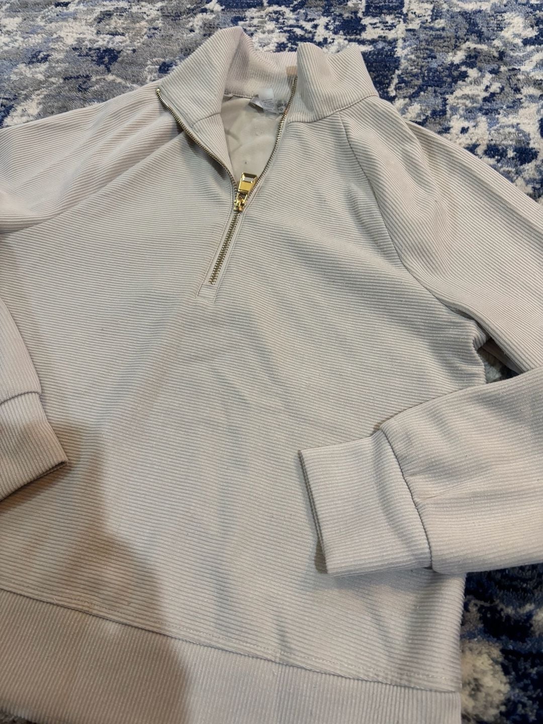 Cable & Gauge Studio 1/4 Zip Pullover Size S Beige Ribbed Sweatshirt 3