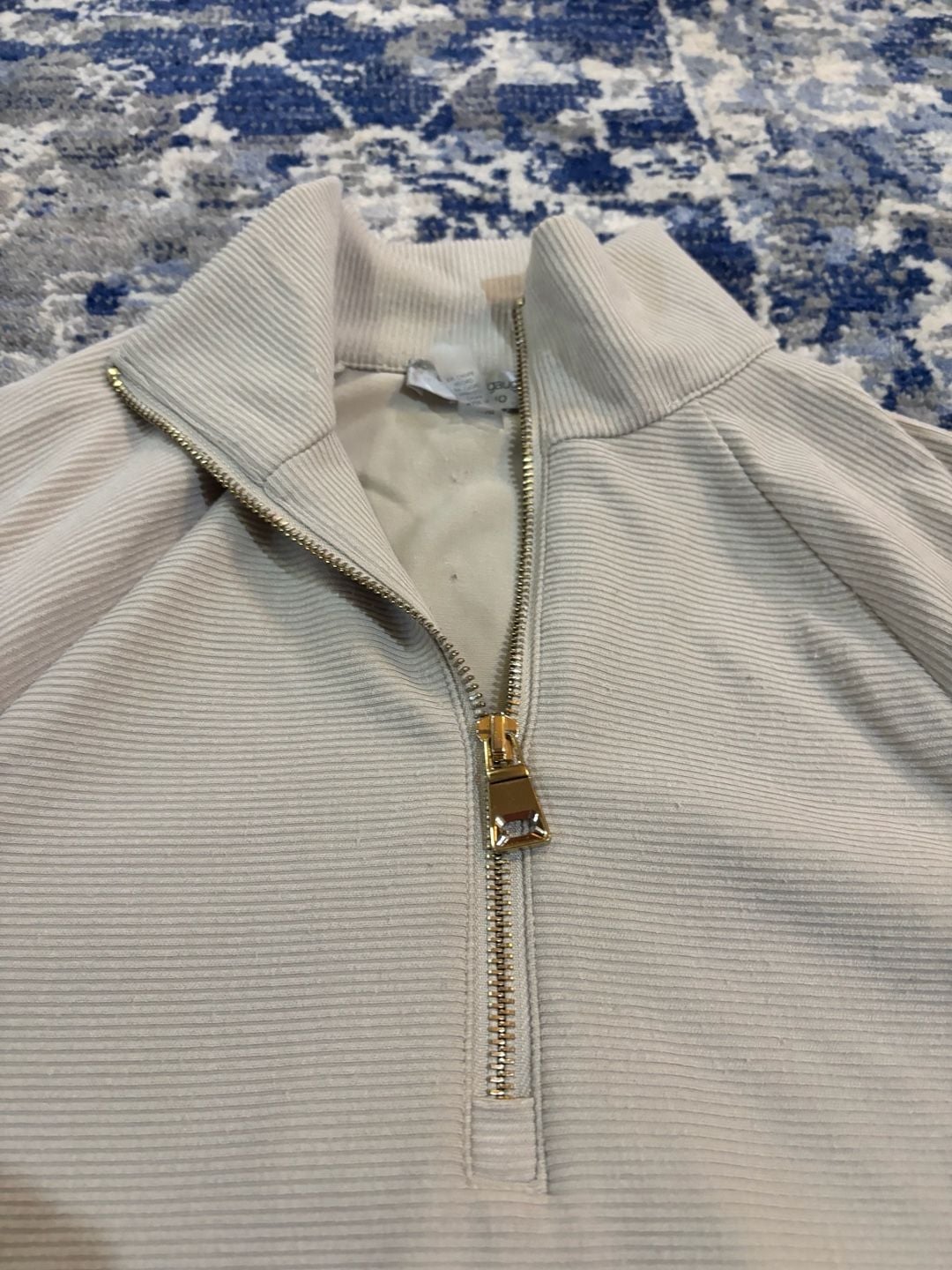 Cable & Gauge Studio 1/4 Zip Pullover Size S Beige Ribbed Sweatshirt 4