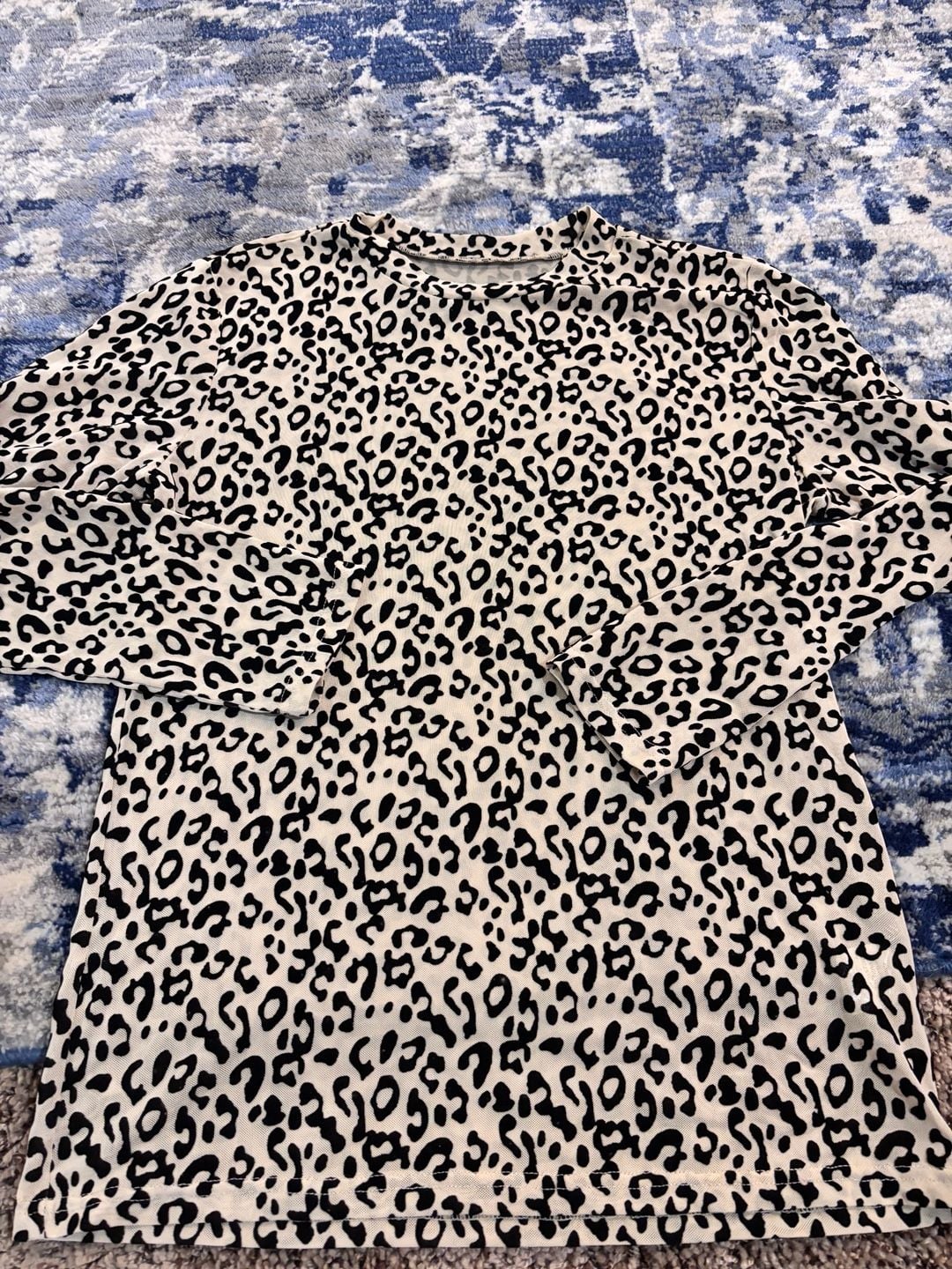 Leopard Print Mesh Long Sleeve Top Size L 1
