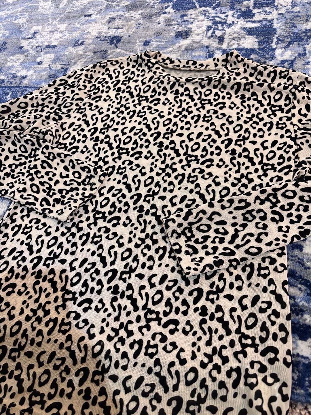 Leopard Print Mesh Long Sleeve Top Size L 2