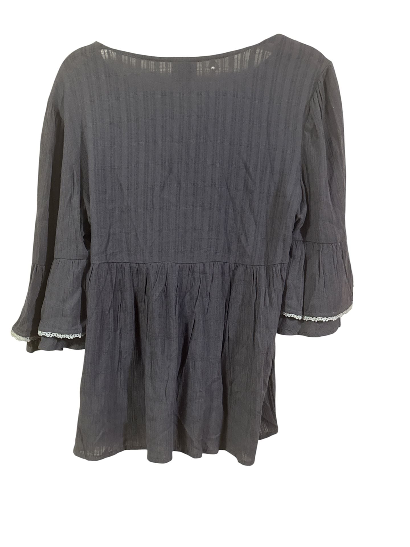 Knox Rose Embroidered Blouse Size M Gray Bell Sleeve Tunic Top 2