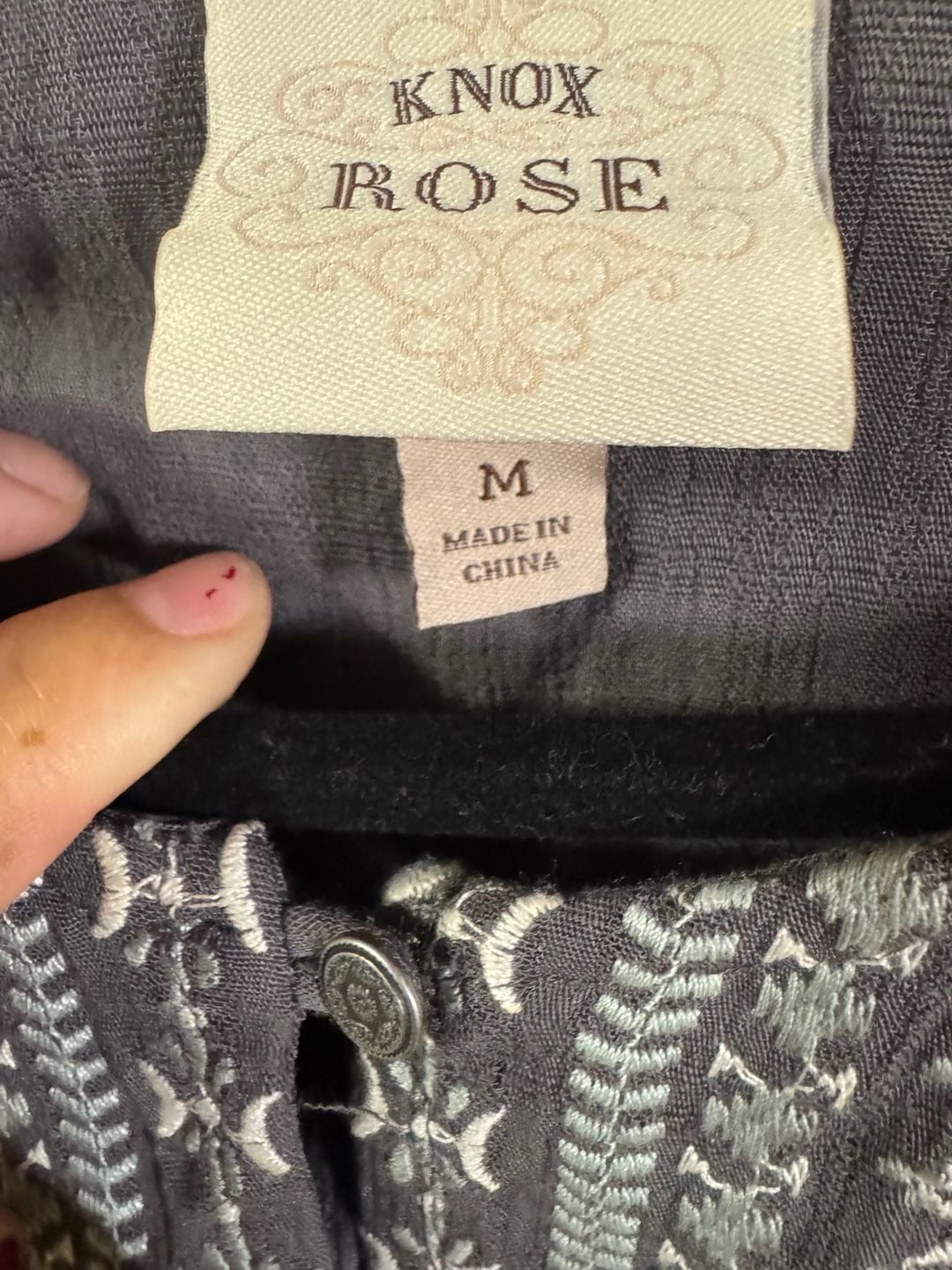 Knox Rose Embroidered Blouse Size M Gray Bell Sleeve Tunic Top 3