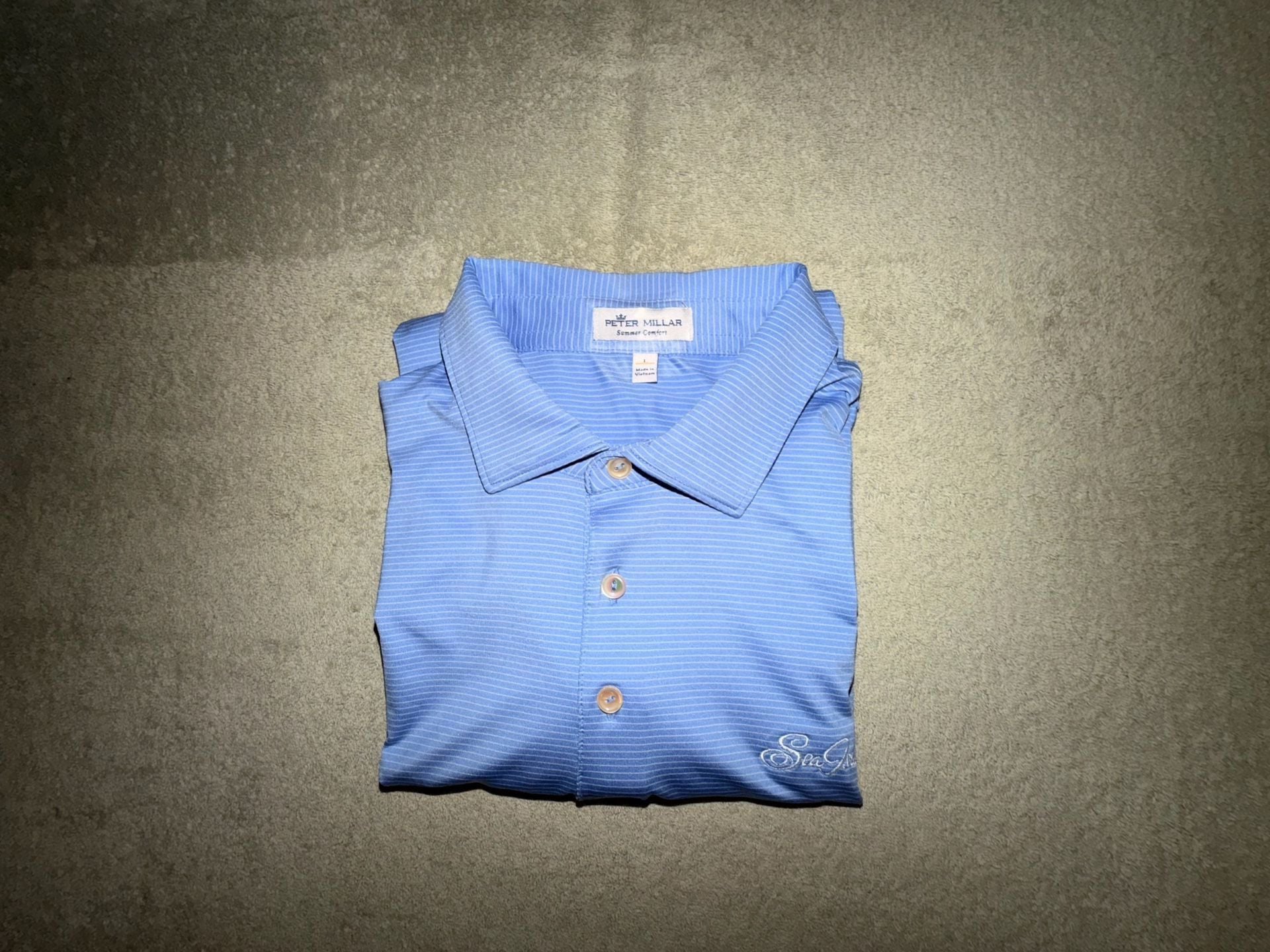 Peter Millar Sea Island Polo Shirt Size L Blue Striped Golf 8