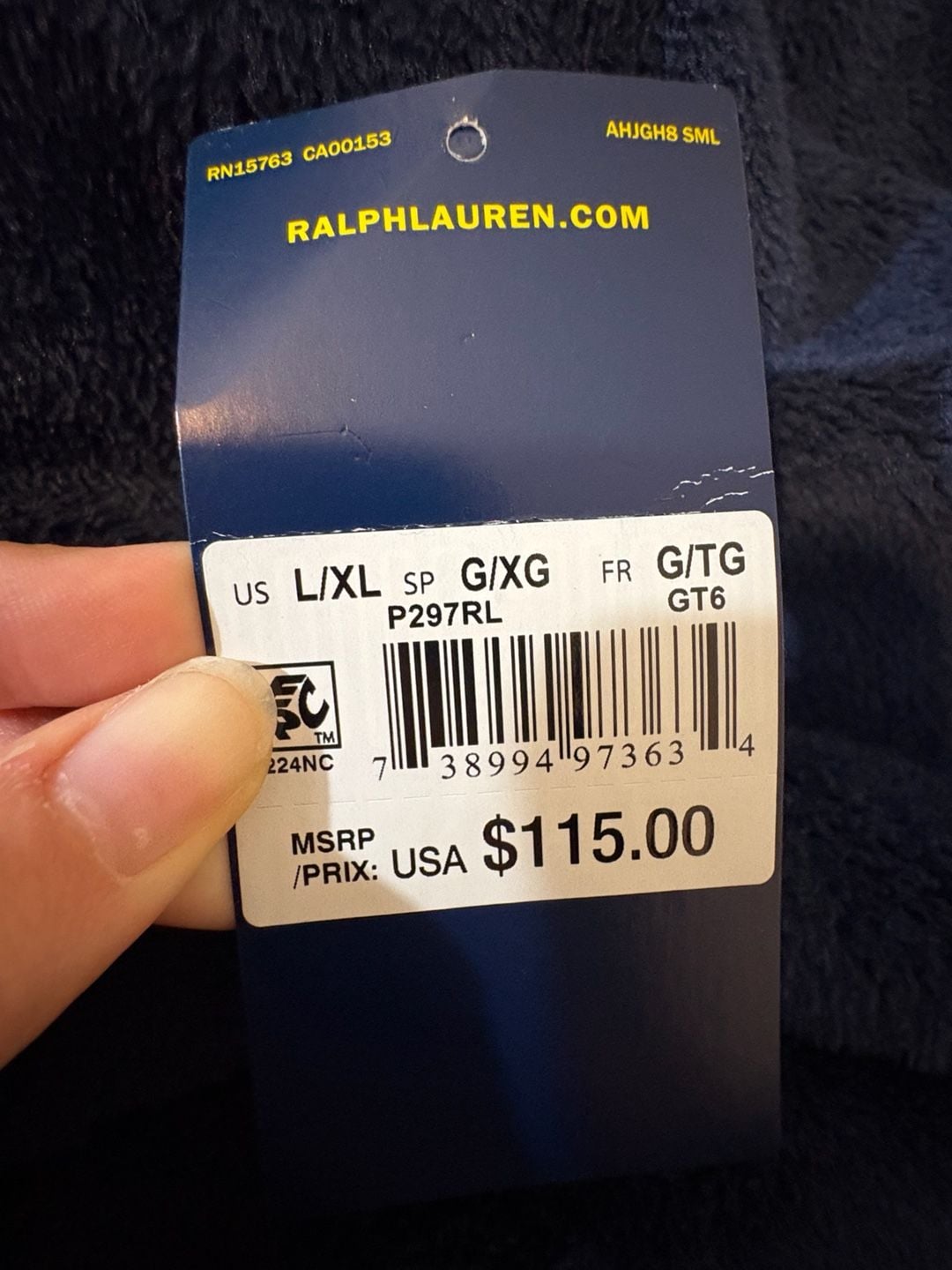 Polo Ralph Lauren Robe Size L/XL Navy Blue Fleece 8