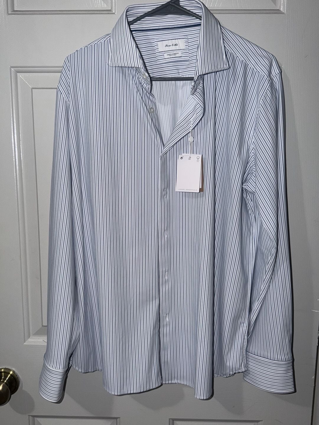 Porter & Ash Dress Shirt Size L Blue White Striped Kinetic Stretch 2