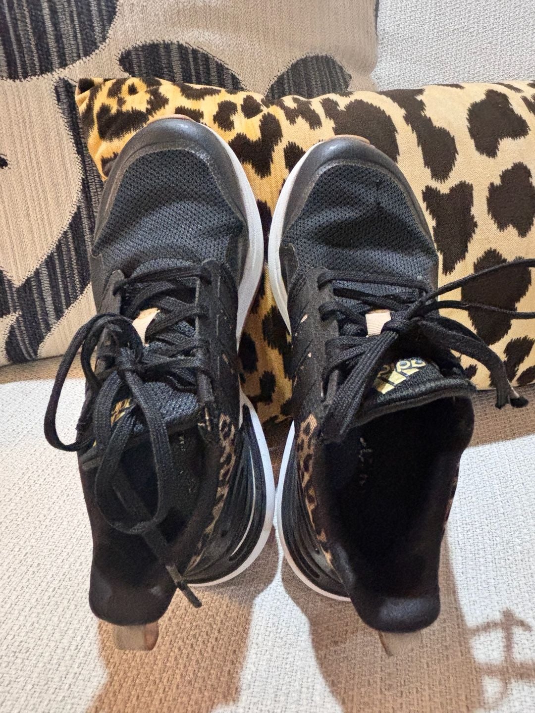 Adidas Running Shoes Black Leopard Print youth sz 1 7