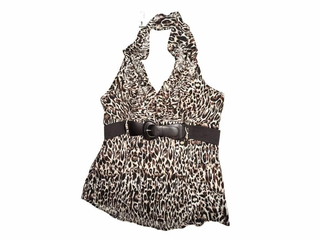 Y2K Leopard Print Halter Top With Belt Animal Print 2
