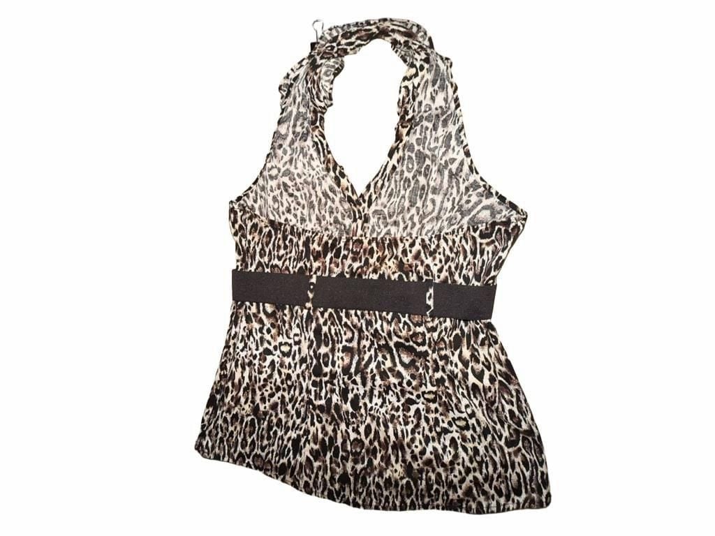Y2K Leopard Print Halter Top With Belt Animal Print 7