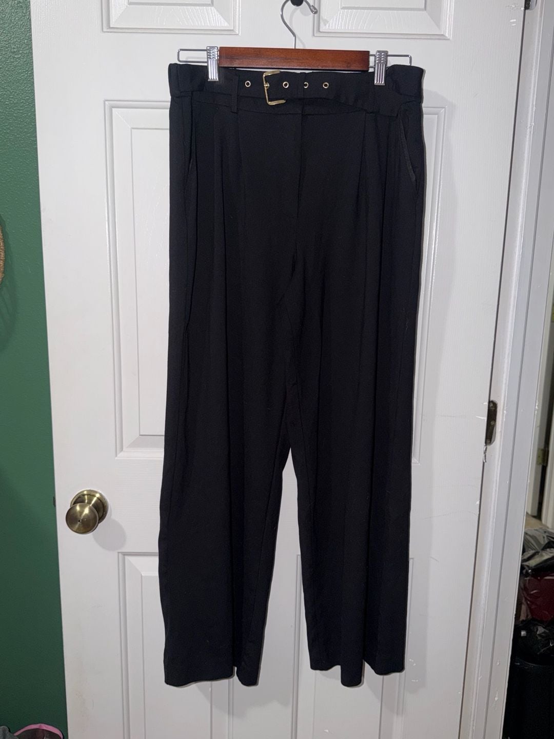 Michael Kors Belted Wide Leg Pants Size L Black 2
