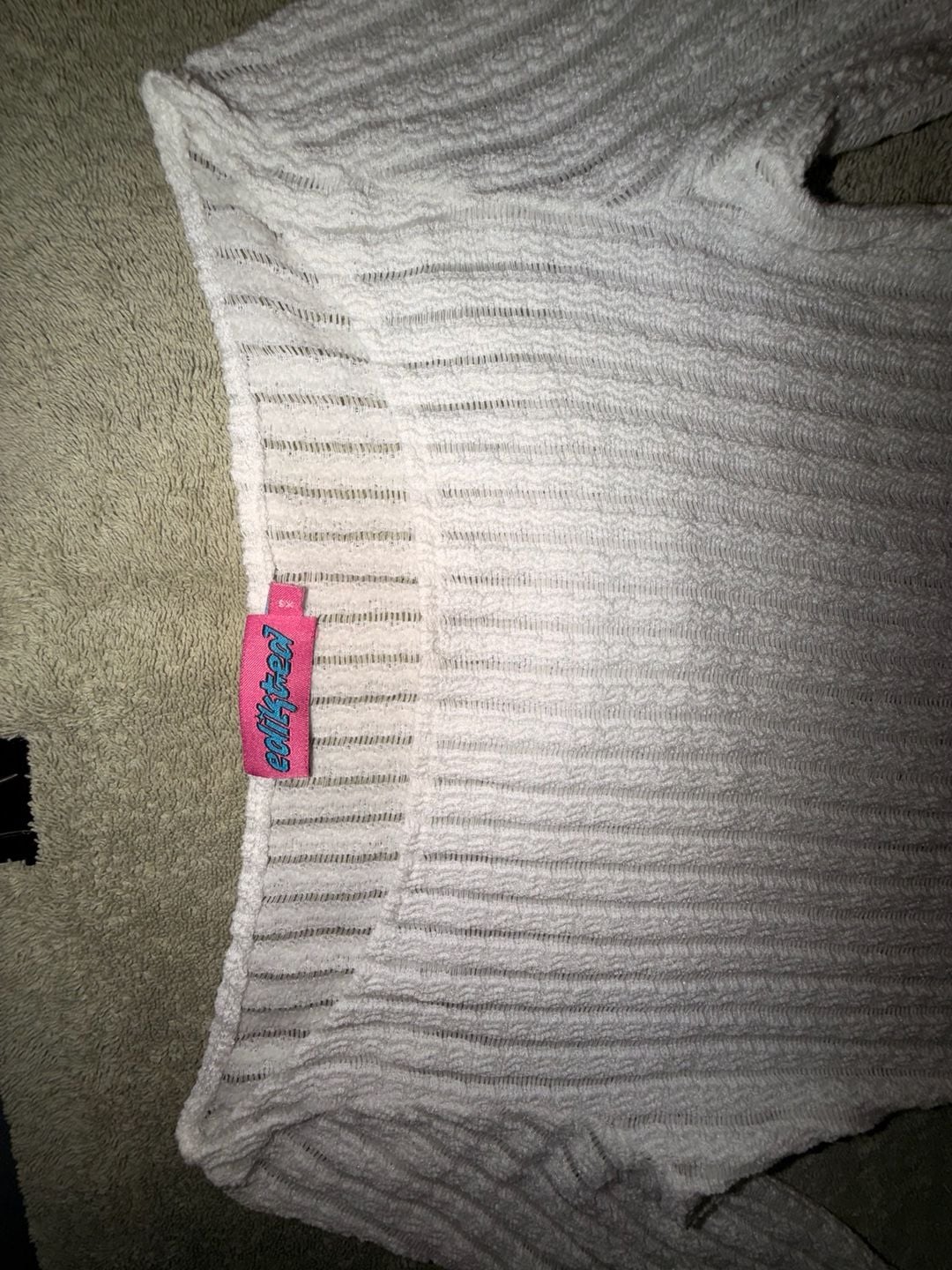 Eclikted Ribbed Long Sleeve Off Shoulder Crop Top XS White 3