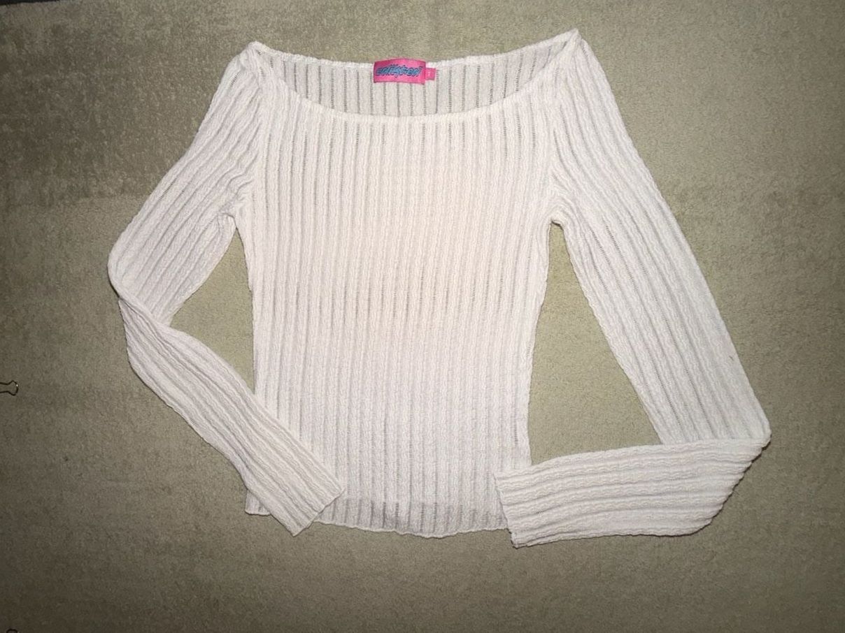 Eclikted Ribbed Long Sleeve Off Shoulder Crop Top XS White 2