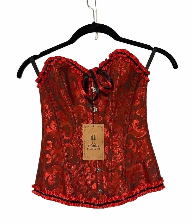 Fashion Costumes Corset Top Size XXS Red Brocade Ruffle 2
