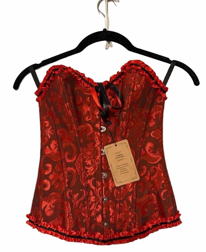 Fashion Costumes Corset Top Size XXS Red Brocade Ruffle 3
