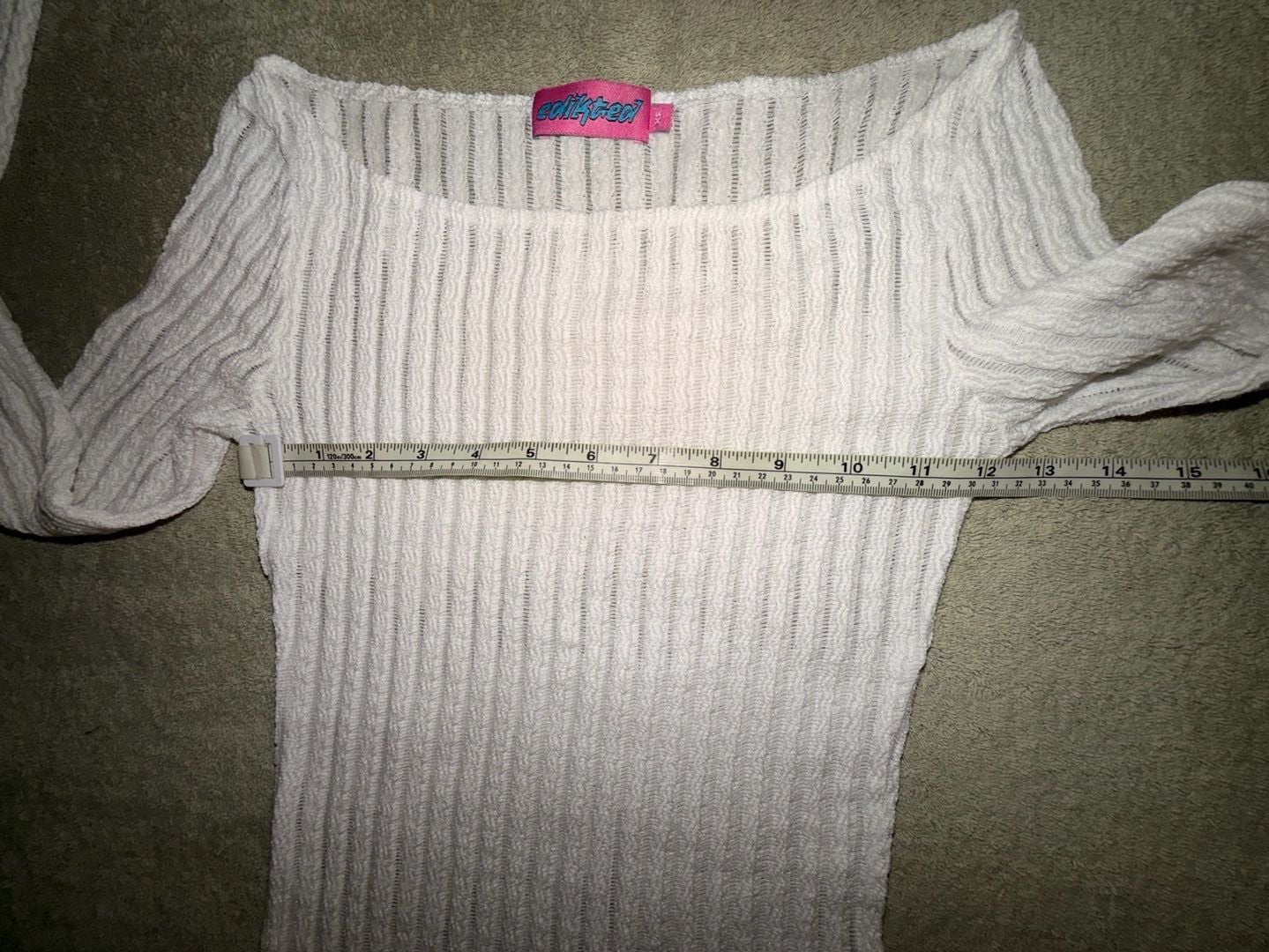 Eclikted Ribbed Long Sleeve Off Shoulder Crop Top XS White 4