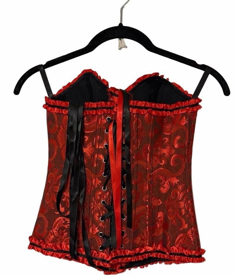 Fashion Costumes Corset Top Size XXS Red Brocade Ruffle 5