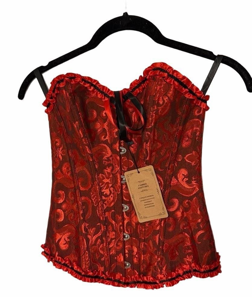 Fashion Costumes Corset Top Size XXS Red Brocade Ruffle 4
