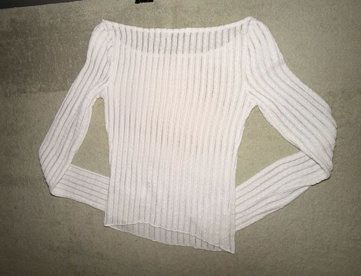 Eclikted Ribbed Long Sleeve Off Shoulder Crop Top XS White 6