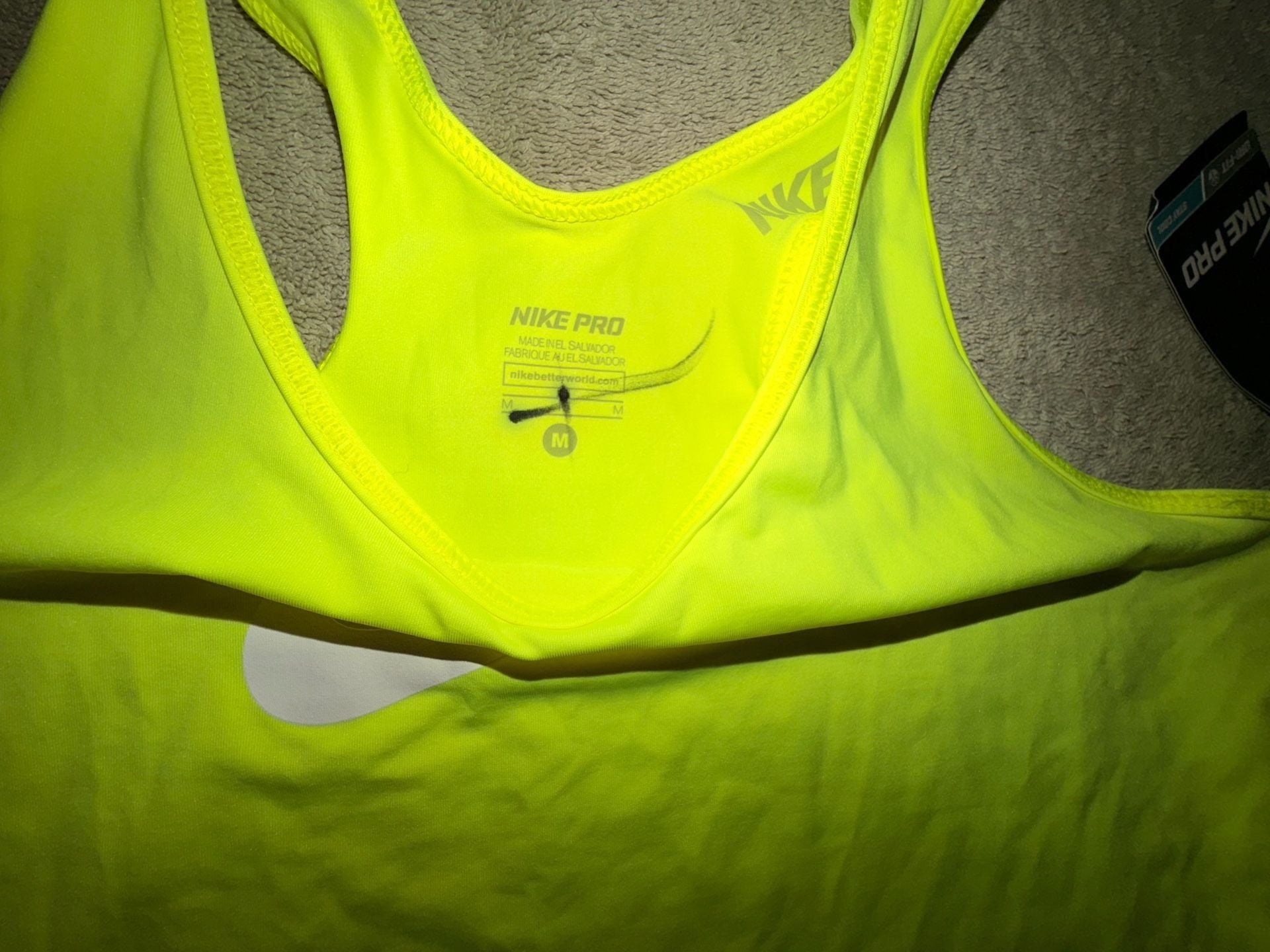 Nike Pro Tank Top Size M Yellow Neon Athletic Dri-Fit New With Tags 6