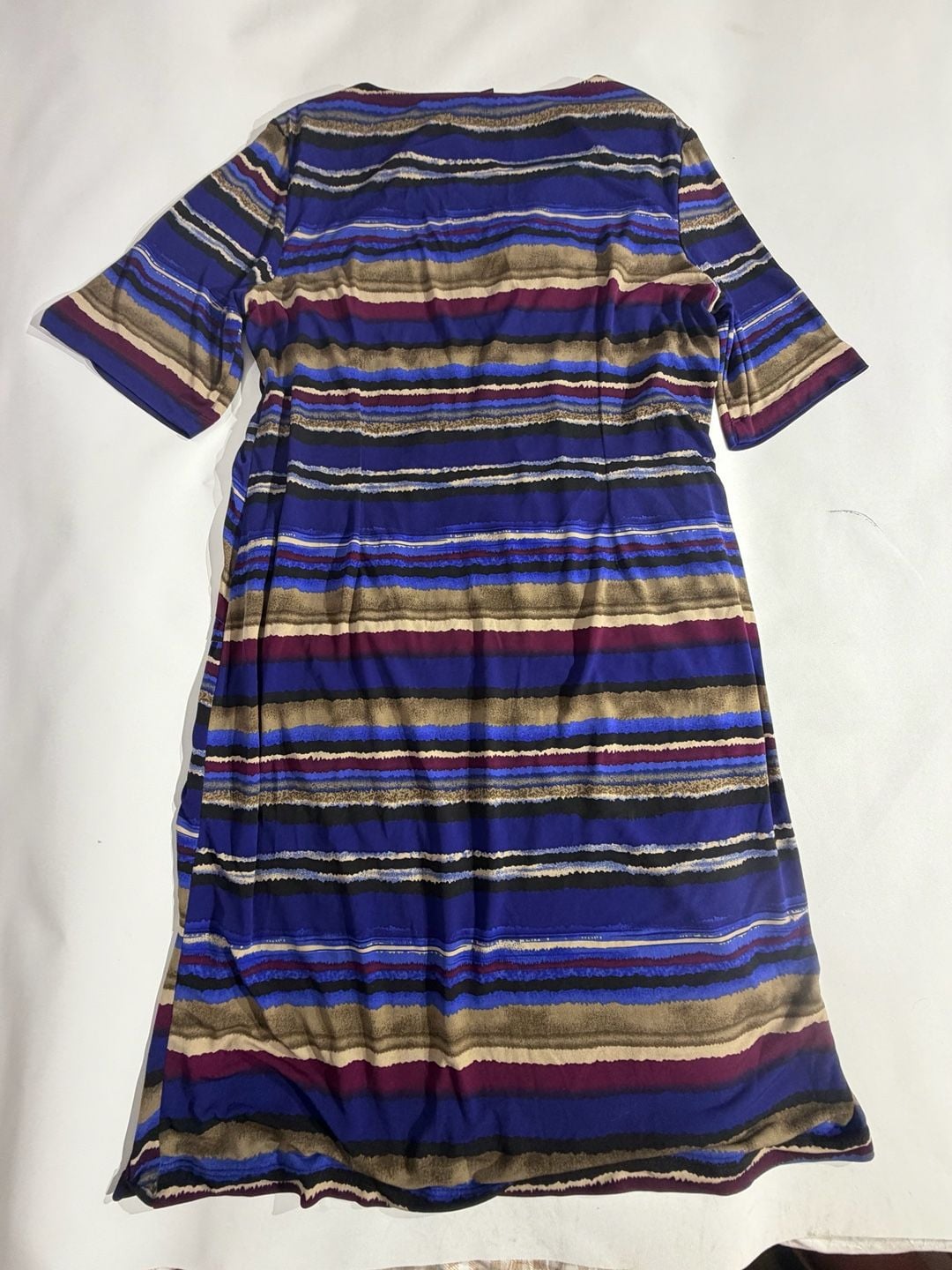Connected Apparel Blue Striped Tiered Short Sleeve Dress Size 16 6