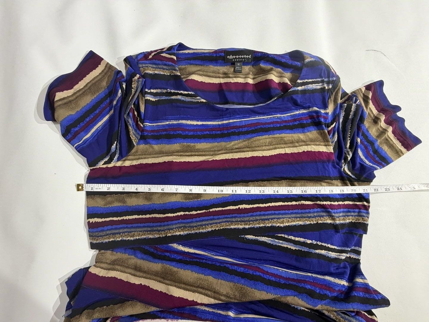 Connected Apparel Blue Striped Tiered Short Sleeve Dress Size 16 5