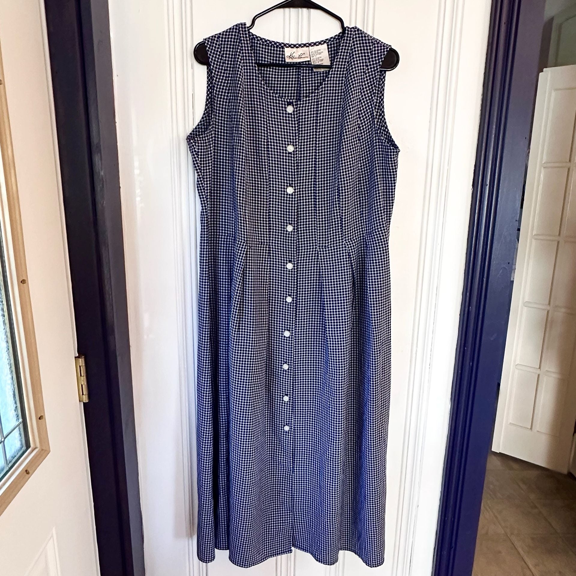 Vintage Kathie Lee Sleeveless Gingham Midi Dress, Size 10 Blue & White 2
