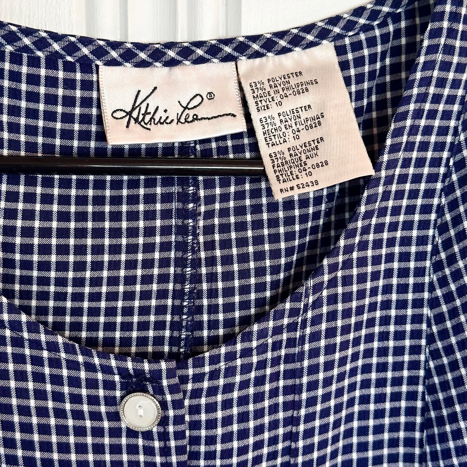 Vintage Kathie Lee Sleeveless Gingham Midi Dress, Size 10 Blue & White 3