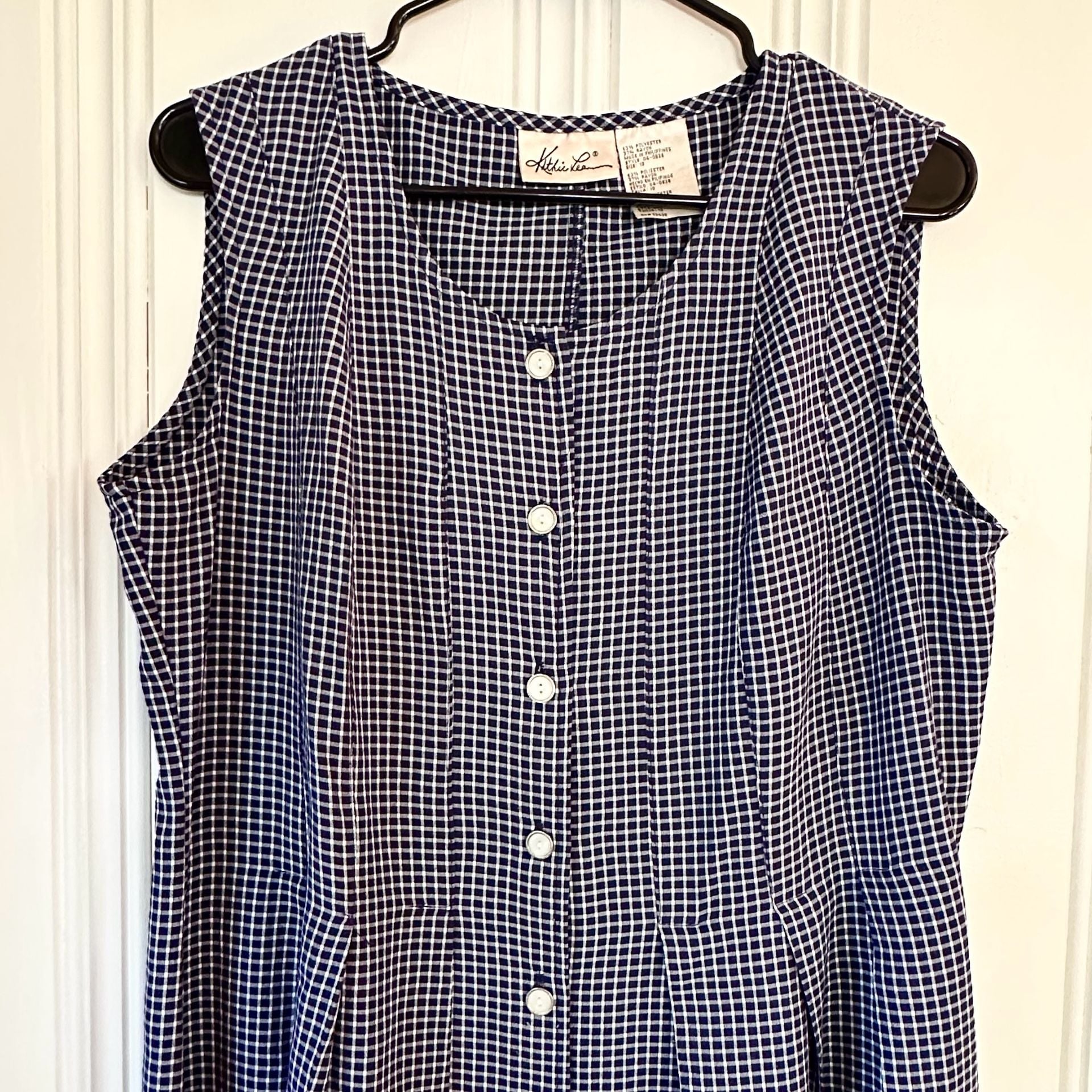 Vintage Kathie Lee Sleeveless Gingham Midi Dress, Size 10 Blue & White 5