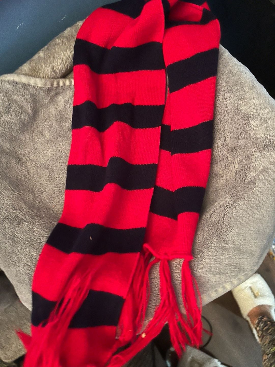 Red And Black Striped Knit Scarf 2