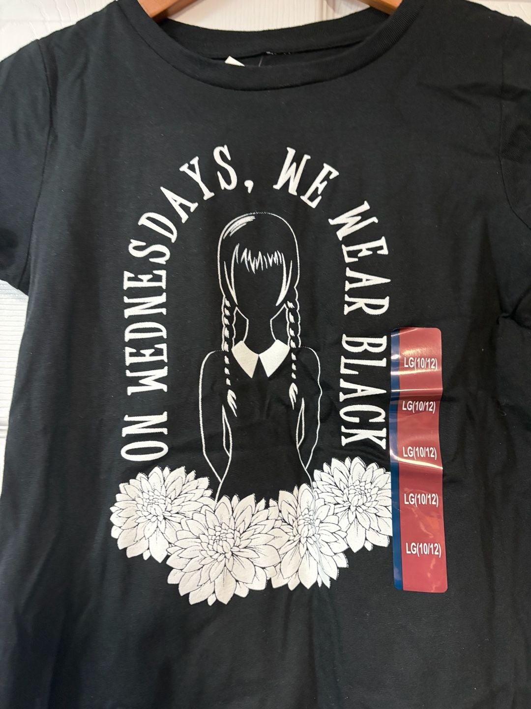 Wednesday Addams On Wednesdays We Wear Black T-Shirt Size LG (10/12) 3