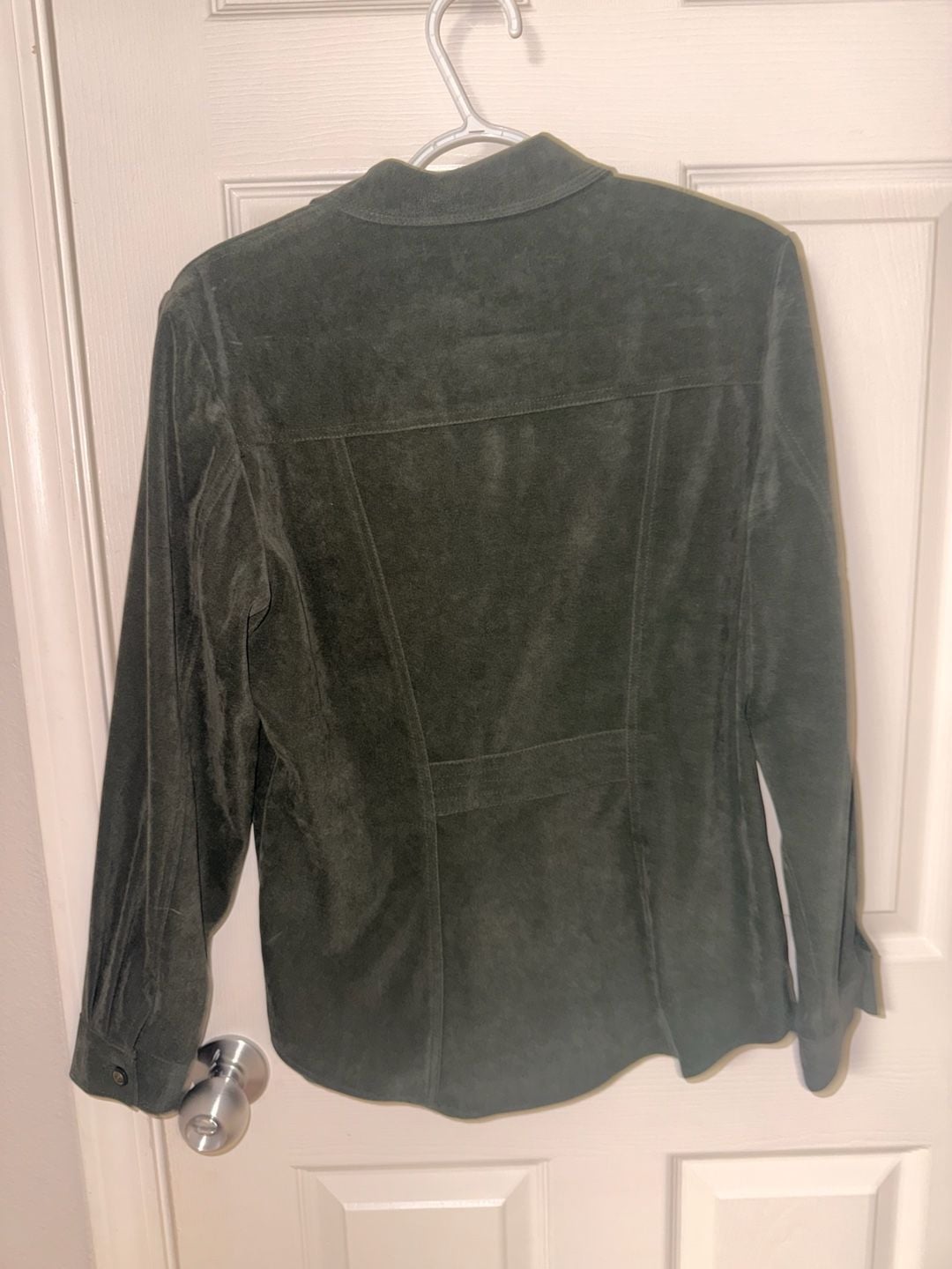 Talbots Button Down Shirt Size 6 Green Suede Stretch Long Sleeve 4