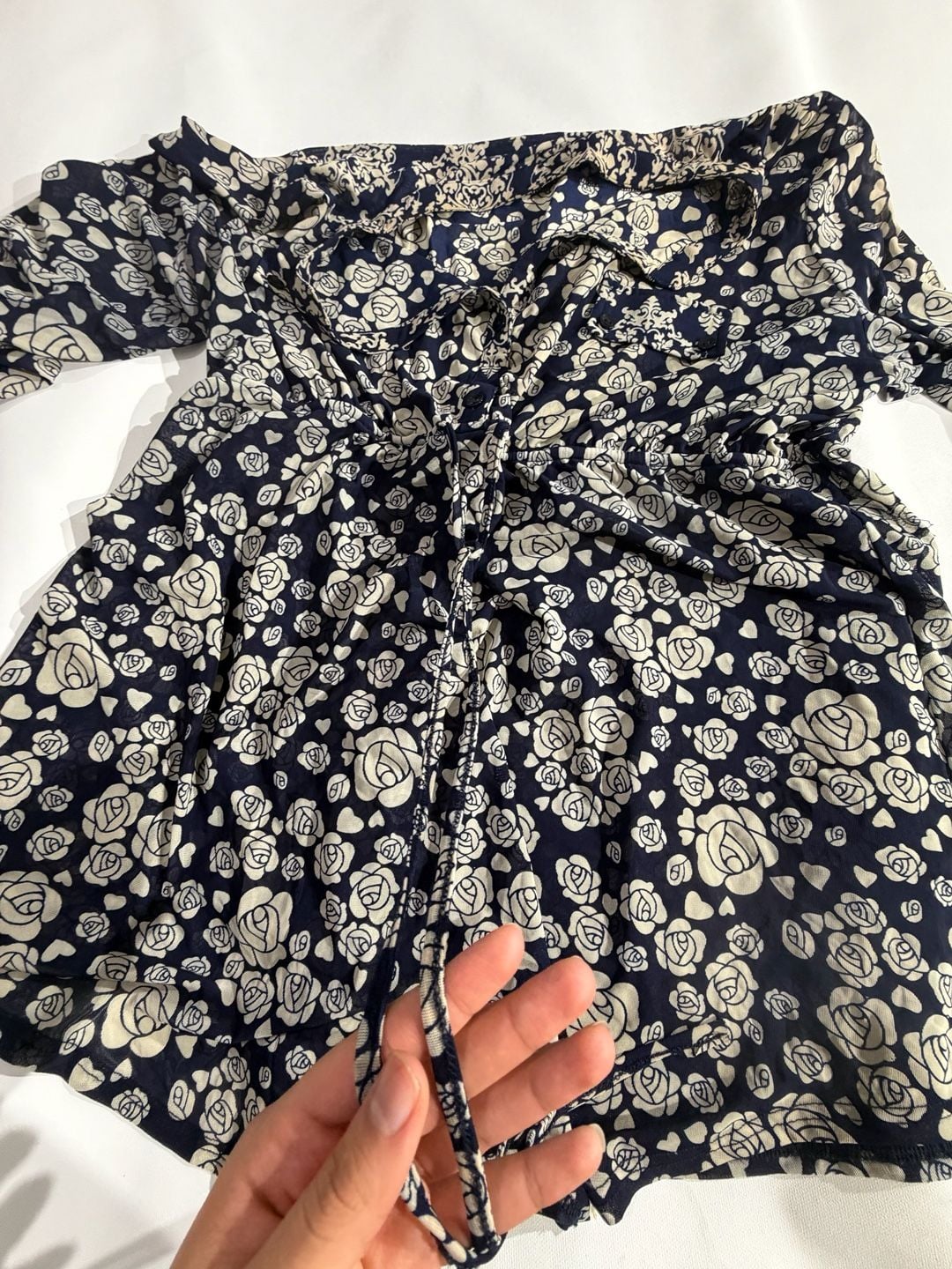 Sirenlily Maternity Blue Floral Rose 3/4 Sleeve Tunica Top 2X 7