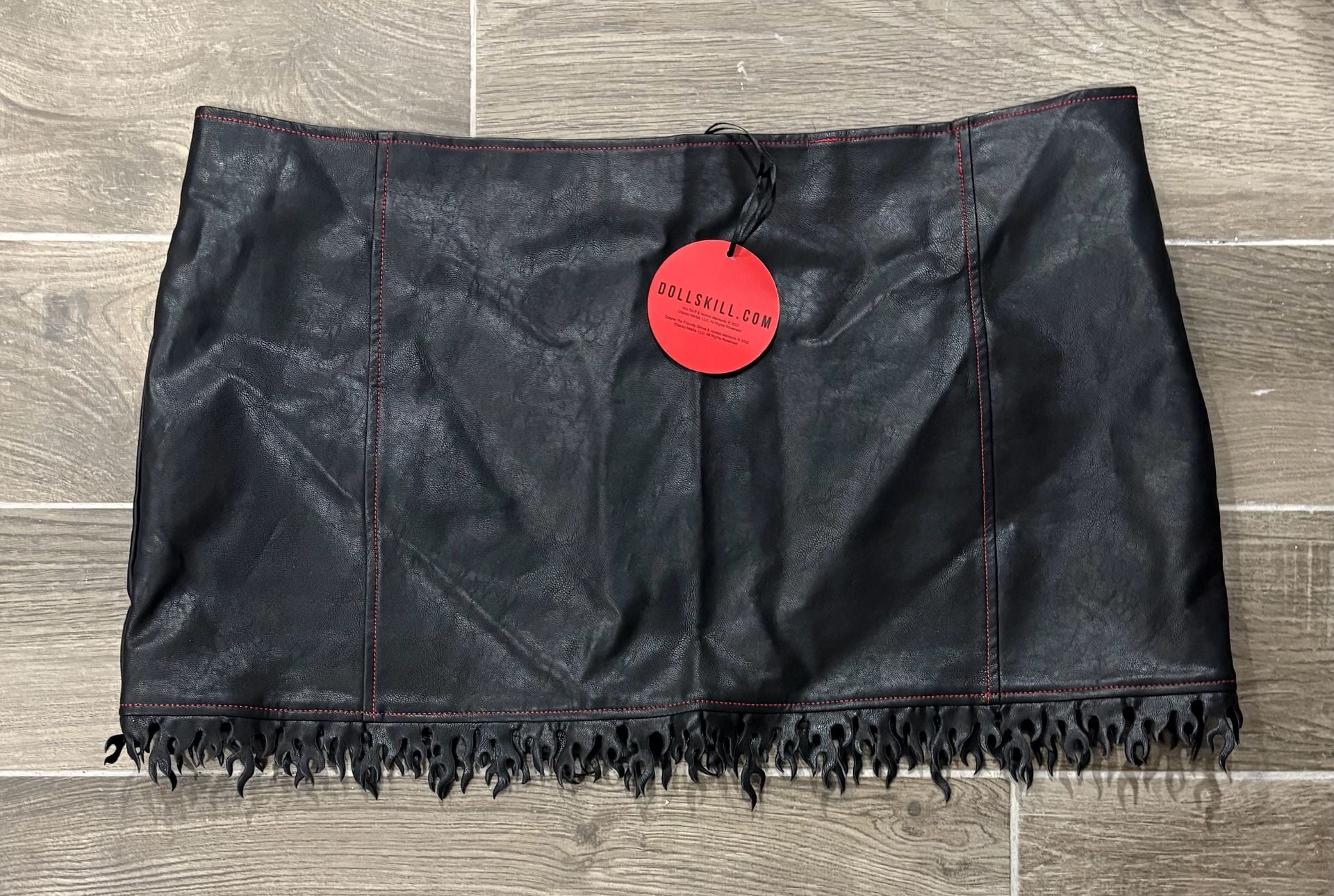 DOLLSKILL.COM Faux Leather Skirt Black Flame Hem 2
