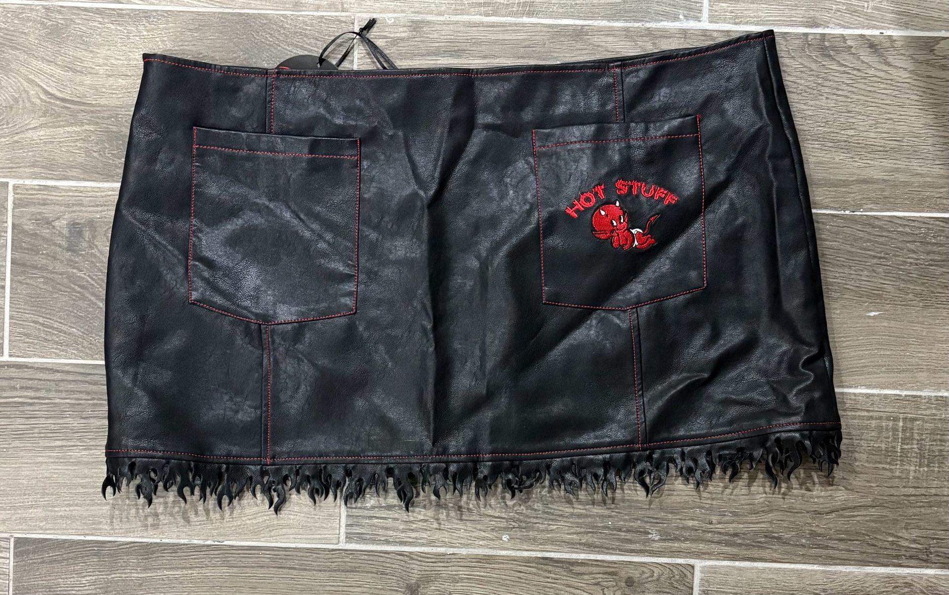 DOLLSKILL.COM Faux Leather Skirt Black Flame Hem 4