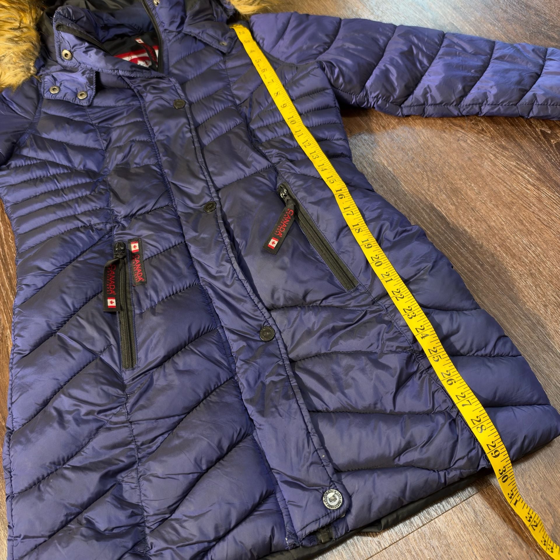 Essential Canada Weathergear Puffer Jacket Size S Blue Faux Fur Hood 7