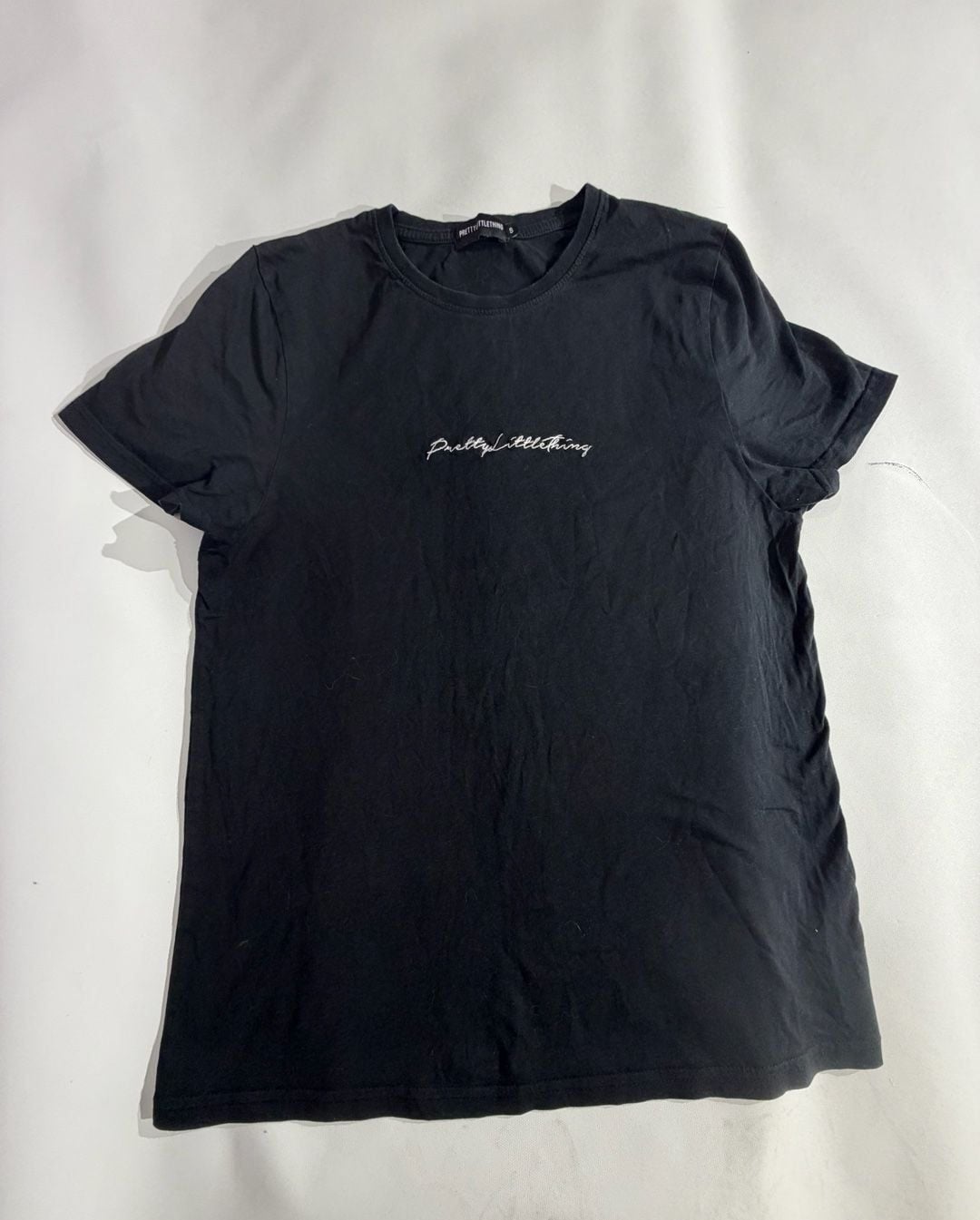 PrettyLittleThing Black Script Logo Short Sleeve T-Shirt Size S 2