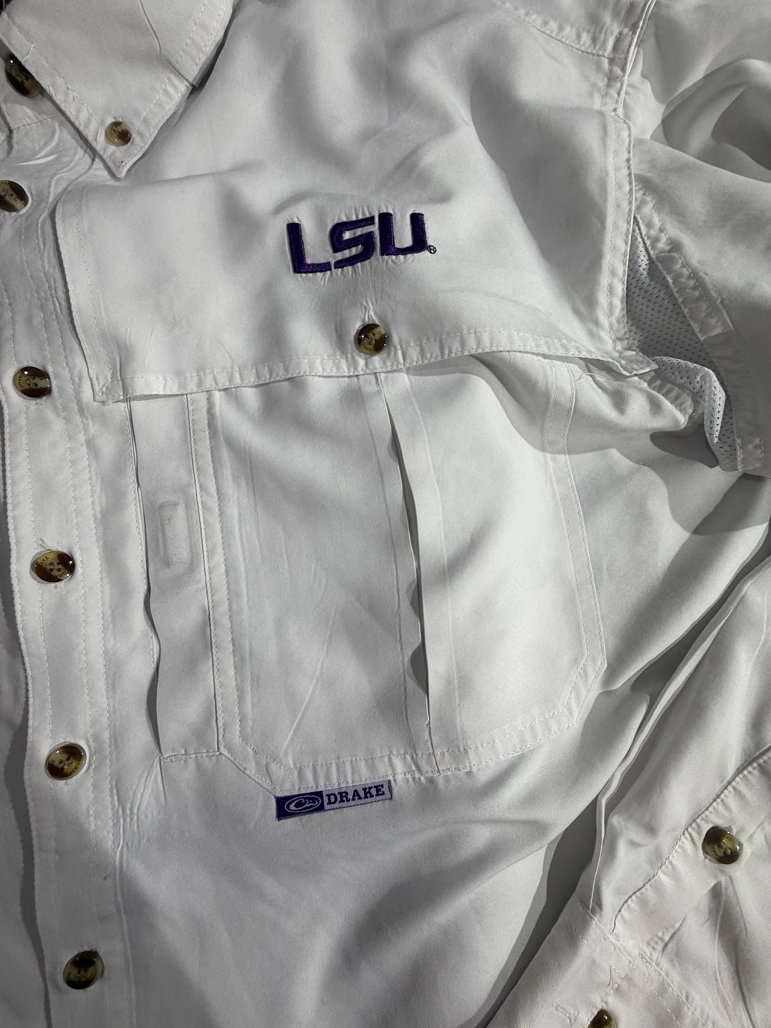 Drake Clothing Co LSU Tigers White Fishing Shirt Mens Size XL 3