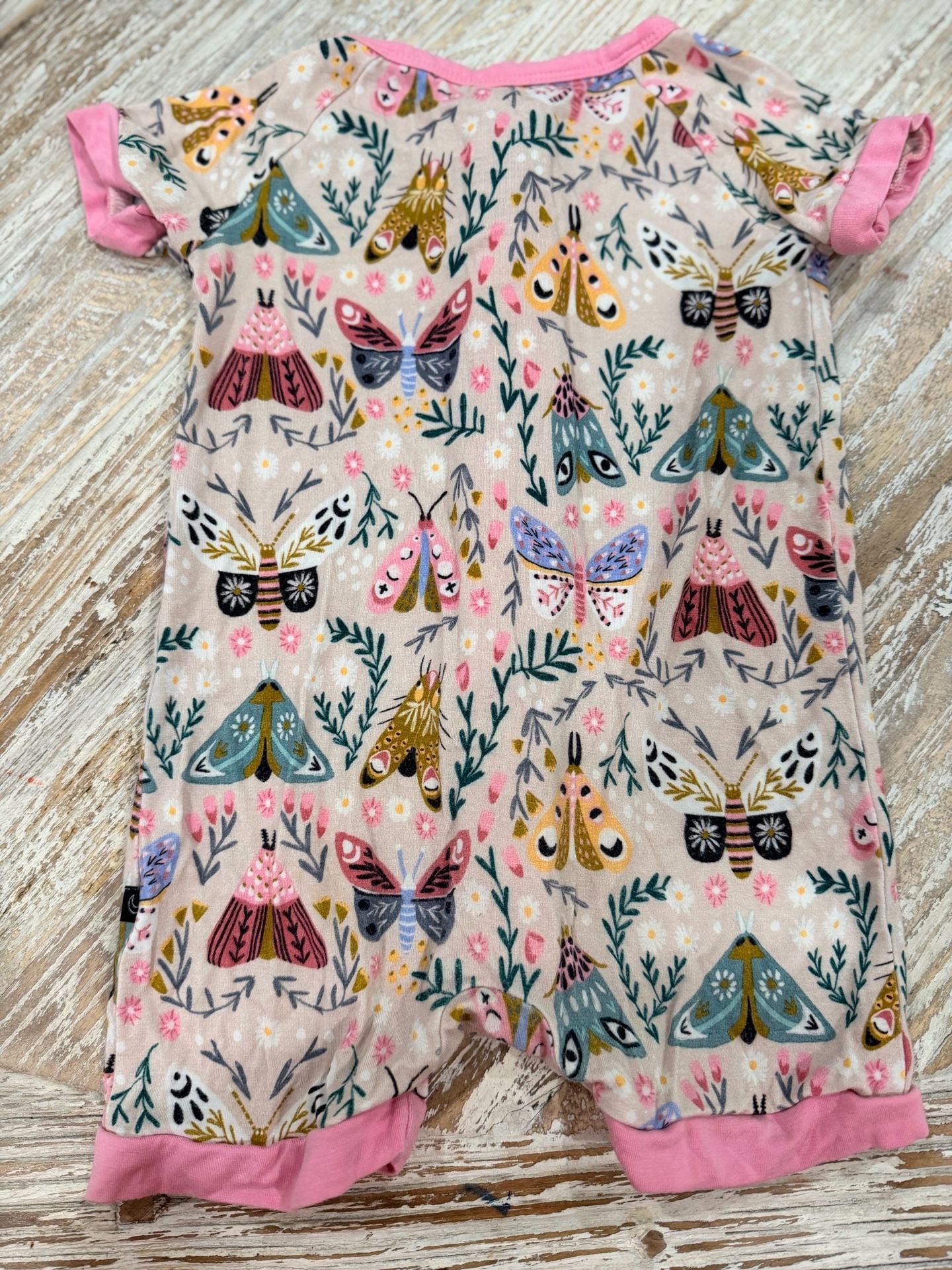 The Sleepy Sloth Oh Moth-er Romper Shorty 6/12m pink butterflies moth HTF 5