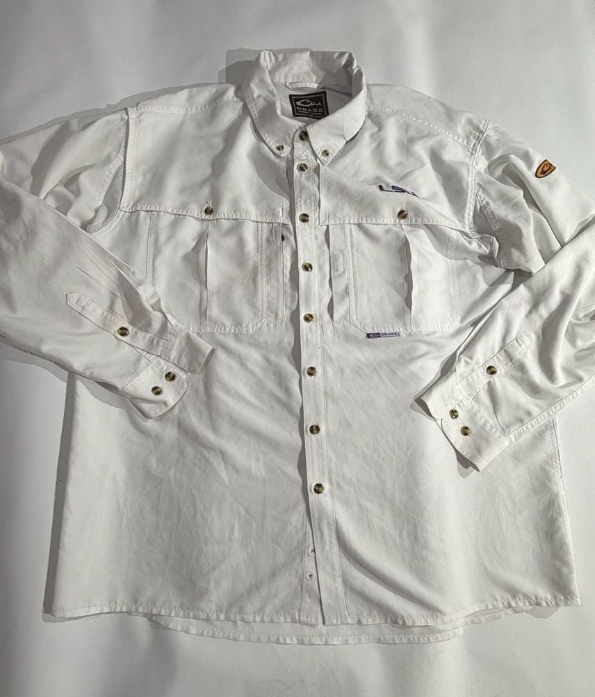 Drake Clothing Co LSU Tigers White Fishing Shirt Mens Size XL 2
